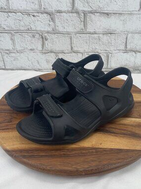 Crocs Swiftwater River Mens 10 Black Hook & Loop Sandals (Read)